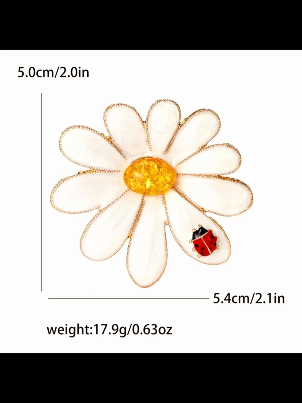 Silver Plated White Daisy Brooch with Ladybug Accent - Picture 2 of 3